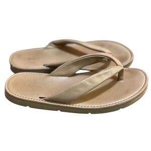 Vince Olexa tan leather slip on flip flop sandals